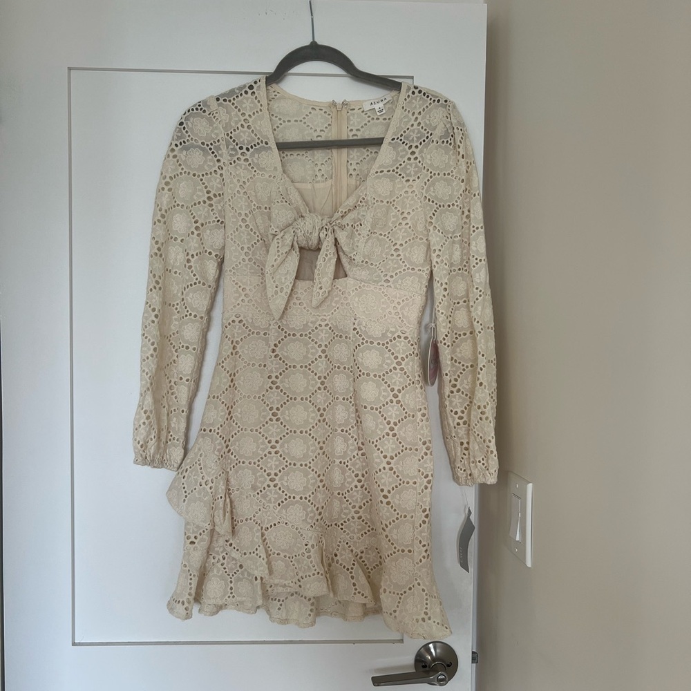 Cream Tie Front Sundress with Bishop Sleeves